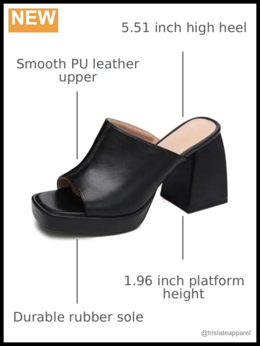 Chunky Platform Sandals Square Toe High Heel Slip On Mules PU Leather